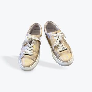J/Slides NYC Rose Gold Iridescent Metallic Leather Sneakers Womens 6 Low Top